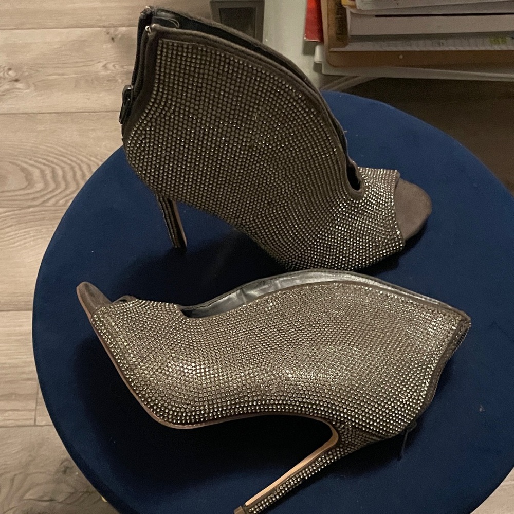Embellished Rhinestone Peep-Toe Ankle Booties — - Picture 12 of 16